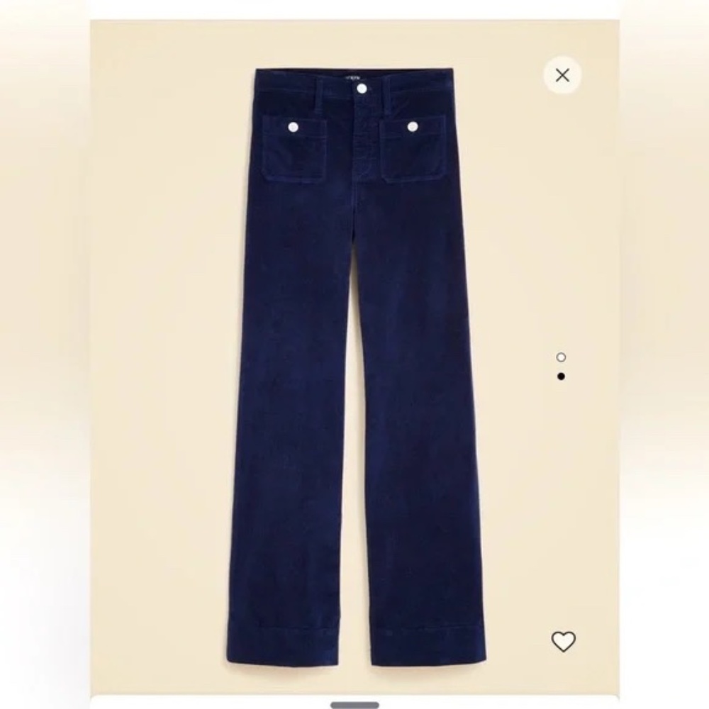 NWOT, J.Crew Wide Leg Velvet Sailor Trouser, sz 28